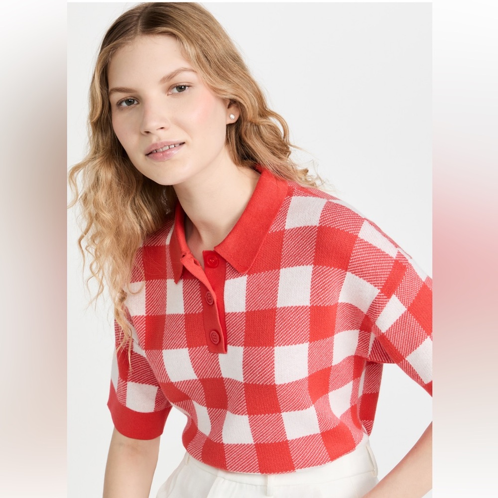 KULE Red and White Checkered Short Sleeve Tee